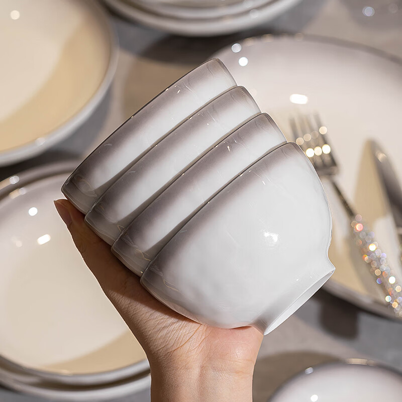 Shumang bowls, plates, and tableware for household Nordic ceramic tableware complete set of silver-painted dishes, tableware, moving gift, housewarming gift, 12-person meal with soup pot, gift box, 60-piece set