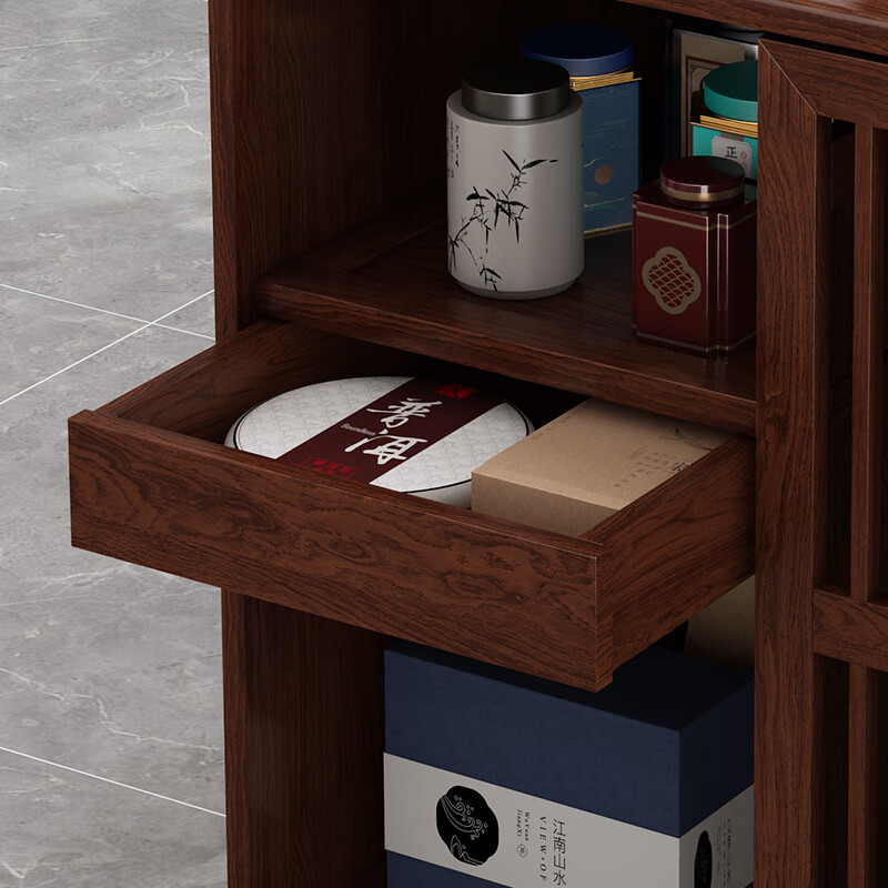 Tao Mengju solid wood Chinese-style mobile tea table household small tea table living room tea cart balcony tea table cabinet kettle integrated tea cabinet