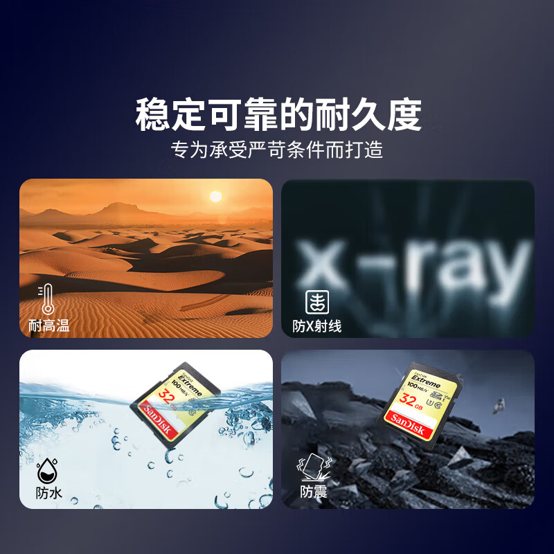 SanDisk 32GB SD memory card 4K V30 U3 C10 camera memory card reading speed 100MB/s writing speed 60MB/s high-speed continuous shooting mirrorless/SLR camera