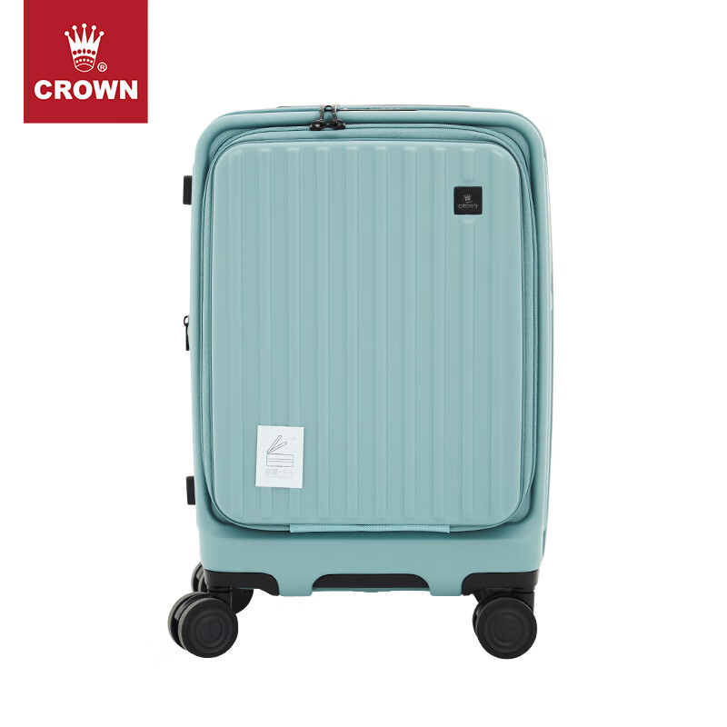 CROWN front-opening suitcase, expandable large-capacity trolley suitcase, eco-friendly suitcase, travel suitcase 5020/5215, sapphire color, 20 inches, boardable/expandable by 15%