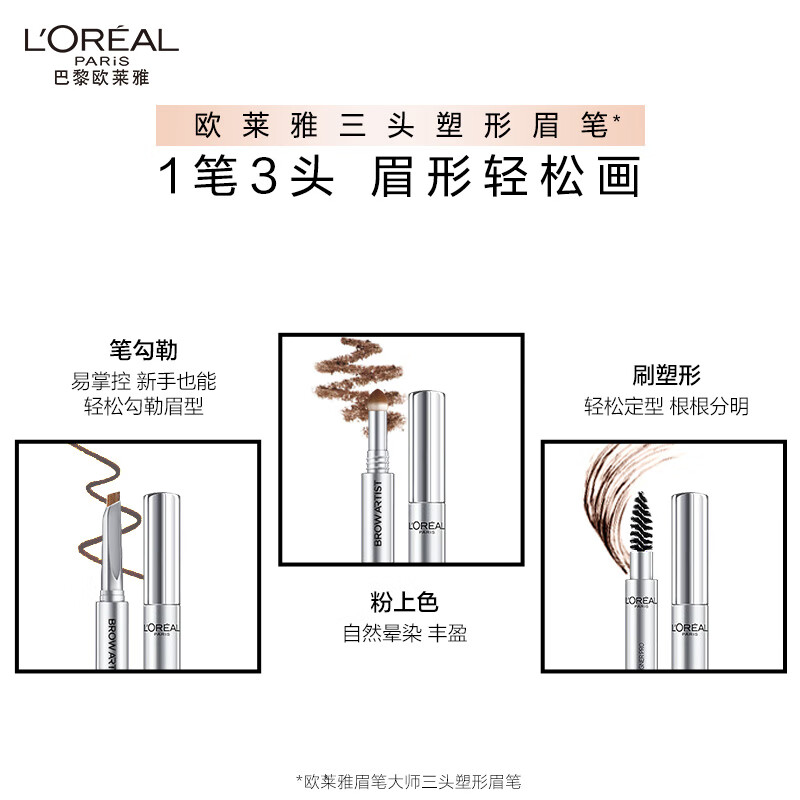 L'Oreal Eyebrow Master Three-head Shaping Eyebrow Pencil Dark Brown Long-lasting makeup without smudged natural outline New Year's gift for girlfriend