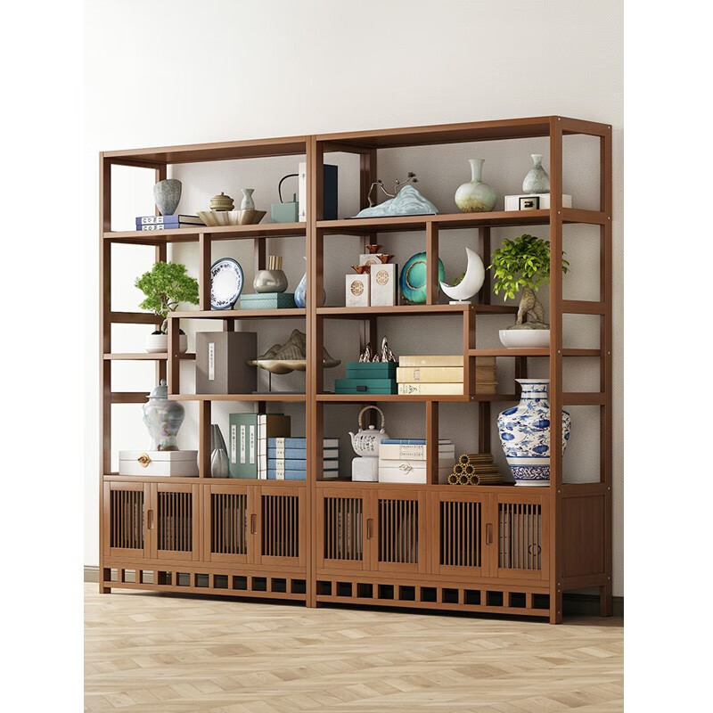 Baikadi new Chinese style Bogu rack tea room storage rack tea display cabinet non-solid wood partition Duobao Pavilion living room decoration shelf six layers 80CM classic model without drawer cabinet door