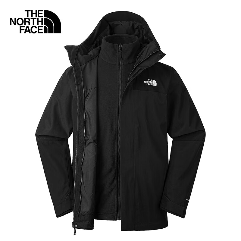The North Face 3-in-1 Jacket Men's Hard Shell Waterproof and Windproof Fleece Liner Hooded JK3/Black L