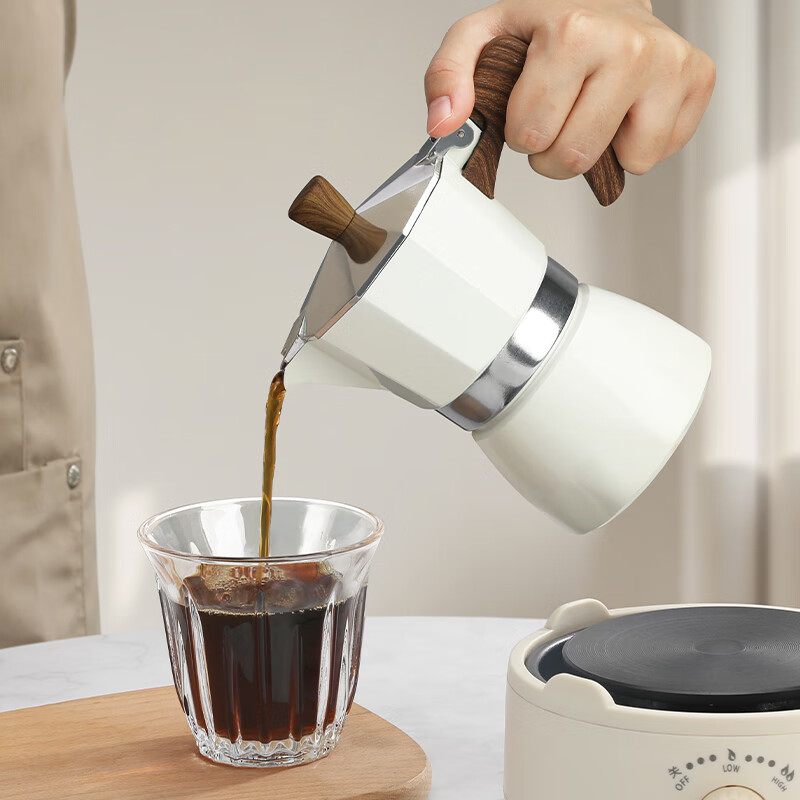 Mongdio Moka Pot Double Valve Coffee Pot Set Home Espresso Equipment Set Single Valve Black + Black Electric Stove + Filter Paper 150ml