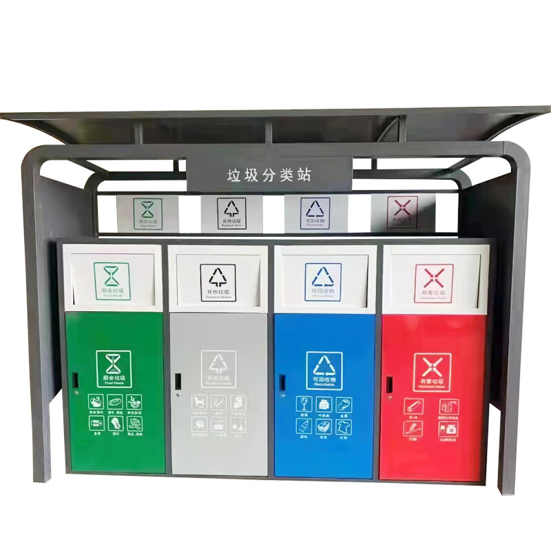 Suoling Garbage Sorting Pavilion Outdoor Street Steel Structure Customized Collection Community Recycling Station Rainproof Shed Community Drop-In Pavilion Customized Garbage Sorting Kiosk-Intentional Money