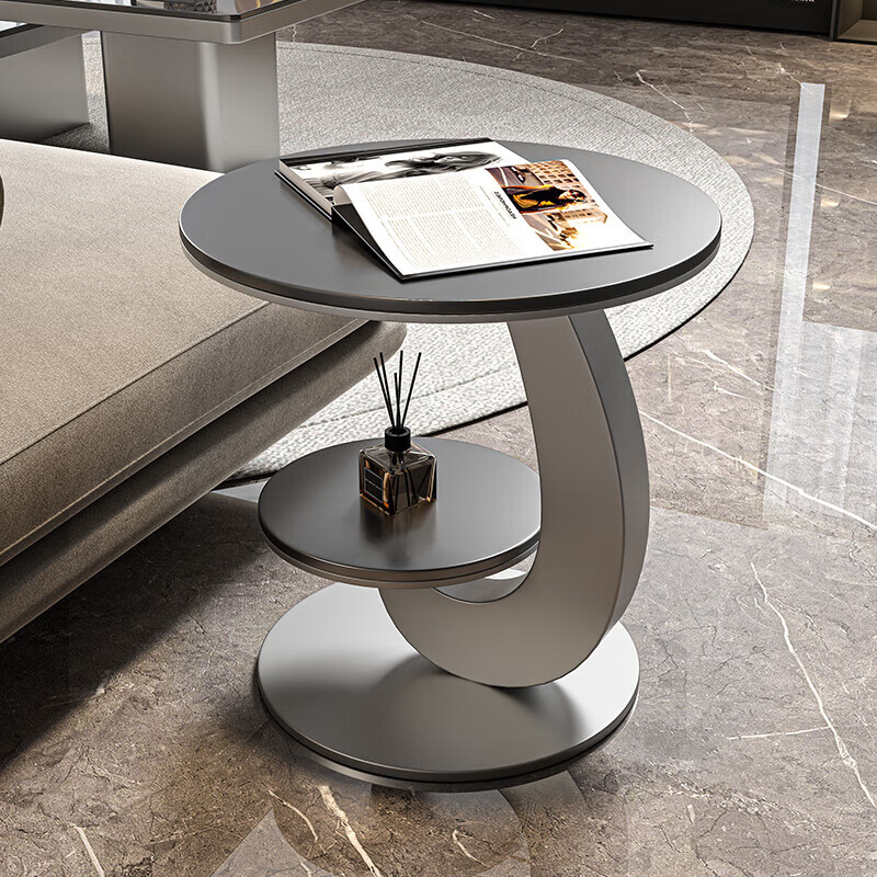 Linjie modern minimalist side table living room mobile mini coffee table round side table slate sofa next to small table high-end silver frame glossy fish belly white (50*50)