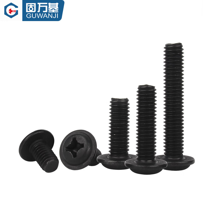 Guwanji black 304 stainless steel round head screws with pads, pan head semi-round head screws, cross recessed bolts, 304 black M4x5x8 (50 pieces)