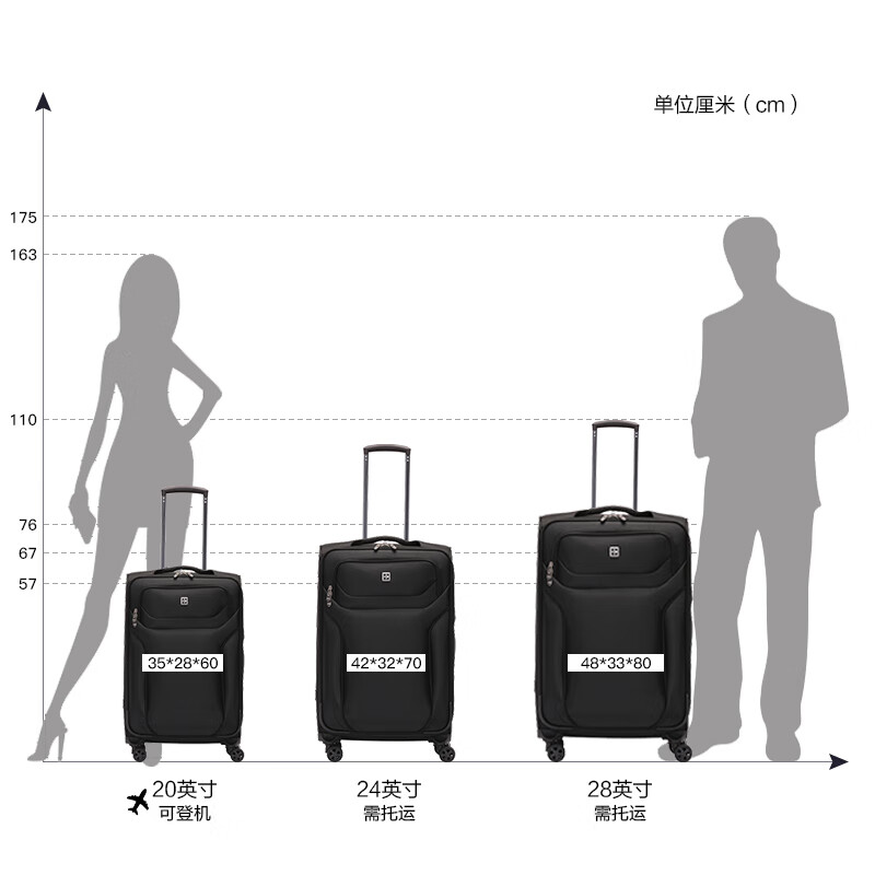 SUISSEWIN Xiangxing trolley cloth box wear-resistant and scratch-resistant Oxford cloth 28-inch large-capacity travel checked lightweight suitcase black