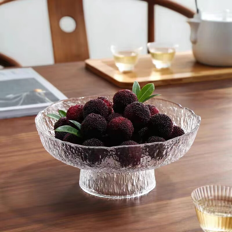 Baijie glass fruit plate tray light luxury living room snack plate dry fruit plate tea snack plate candy plate high-leg hammer pattern