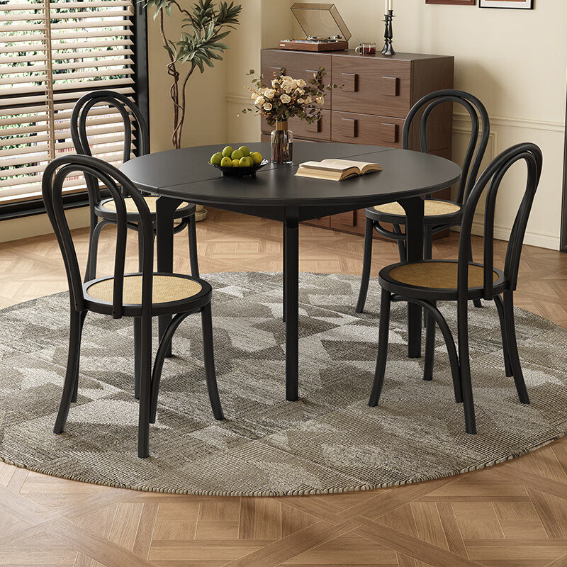 Harmony Dujiang mid-century solid wood dining table retractable folding oval dining table small apartment home dining table and chair combination walnut color single dining table 1 meter retractable to 1.3 meters