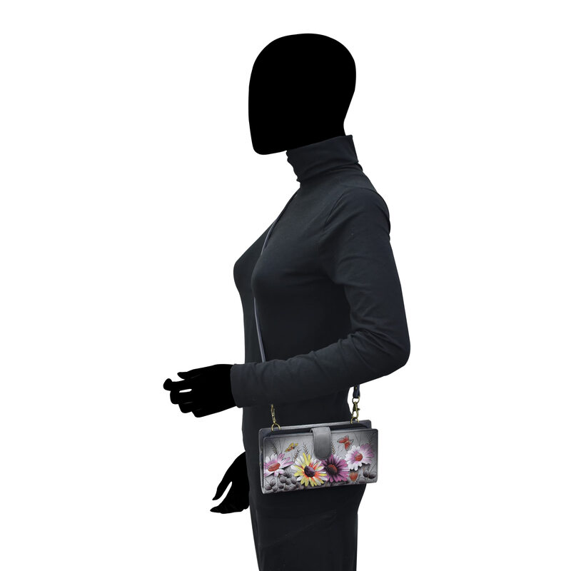 Anna by Anuschka Women's Hand Painted Genuine Leather Bi-Fold Wallet with Shoulder Strap, Wild Meadow Wild Meadow One Size