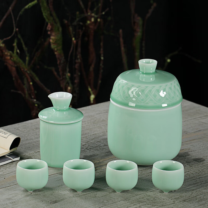 Su's ceramic celadon wine set, wine warmer, white wine cup, three-legged wine warmer, exquisite gift box