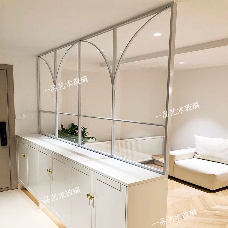 Vinoa retro iron false window screen indoor loft decoration fixed entrance Changhong glass partition arched window custom black 1 square with glass