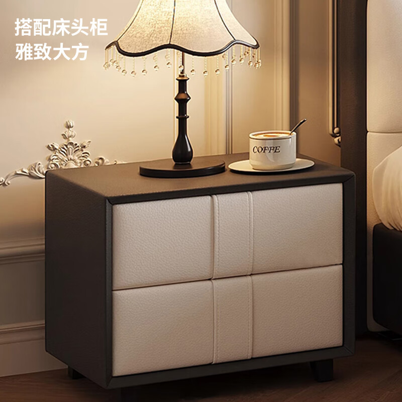 French cream style ripple bed modern simple leather bed small apartment soft package storage bed light luxury master bedroom double bed children's bed + 20cm natural coconut palm mattress 1.5m*2.0m frame structure