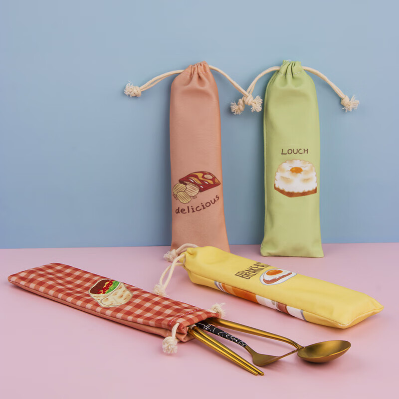 Storage box for chopsticks, elementary school cartoon portable tableware bag, student office worker travel bag with fork and spoon, cake