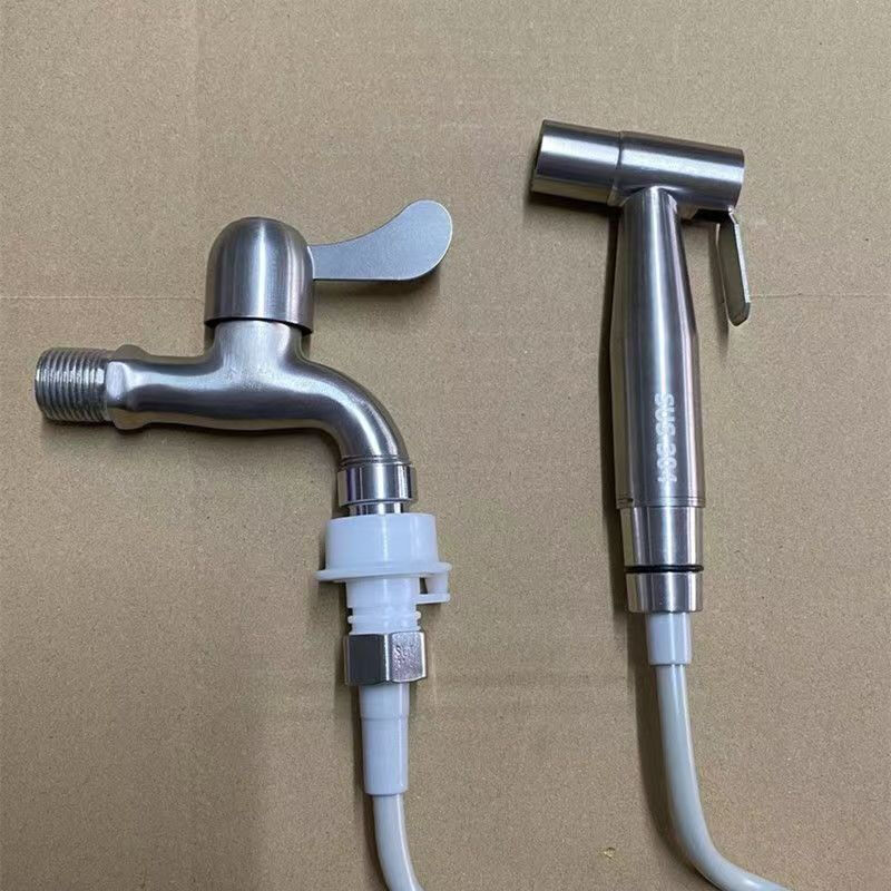 Shantou Lincun balcony water pipe connection faucet extender hose extension tube telescopic high-pressure connecting pipe 304 spray gun with connector 304 spray gun + 1.5 meter shower pipe + bracket quick connection