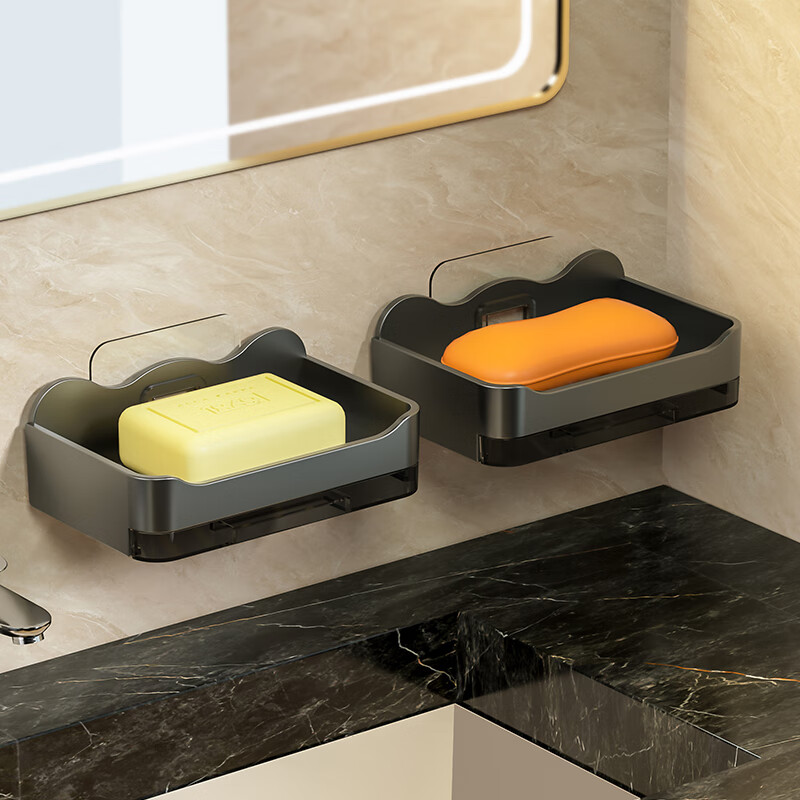 Gu Ruiniao punch-free soap dish wall-mounted bathroom double-layer soap drain box home bathroom wall soap shelf gray 2 pieces (with drain tray) no specifications