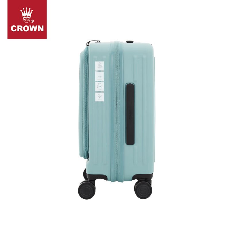 CROWN front-opening suitcase, expandable large-capacity trolley suitcase, eco-friendly suitcase, travel suitcase 5020/5215, sapphire color, 20 inches, boardable/expandable by 15%
