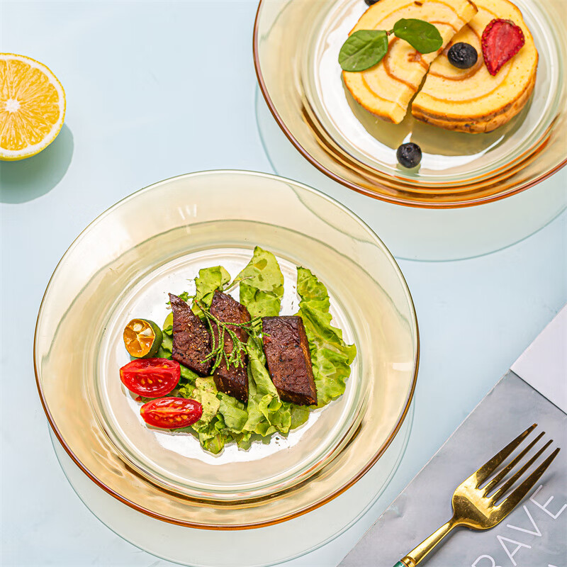 Pick-up high borosilicate glass plate fruit plate 2 pieces heat-resistant glass deep dish vegetable plate salad plate Western food plate