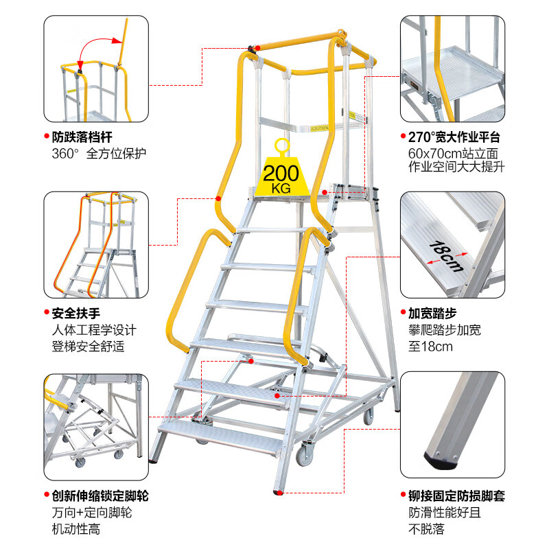 Ruiju supermarket shelf ladder cargo elevator warehouse climbing vehicle mobile cargo elevator platform climbing ladder cargo handling 14 steps P14