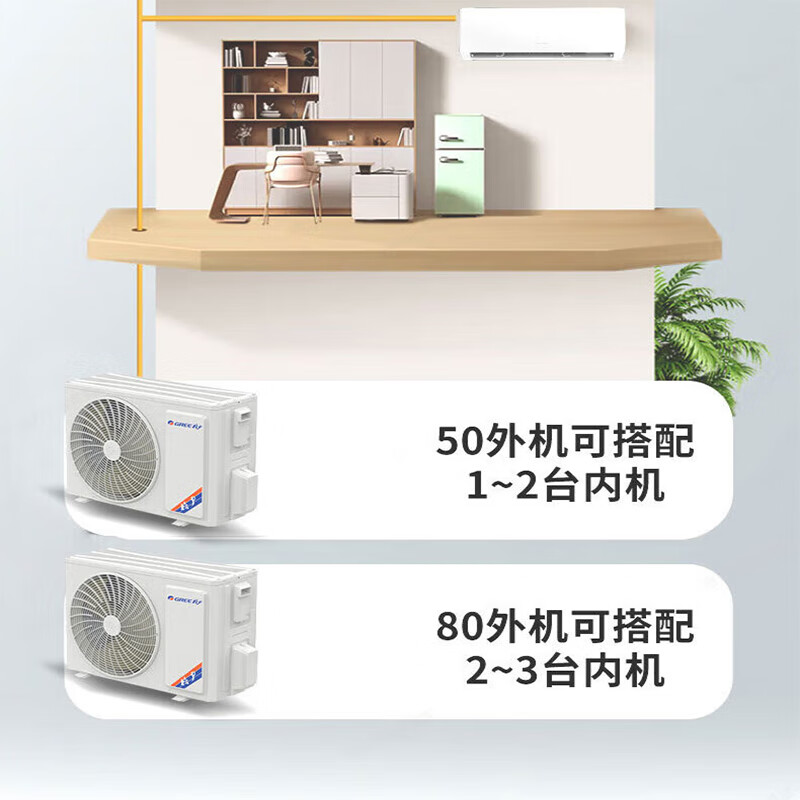 Gree (GREE) one-to-three one-to-two central air conditioner 2 HP large 3 HP wall-mounted household DC variable frequency heating and cooling multi-split commercial apartment Free series large 3 HP one to three 1 HP + 1 HP + 1.5 HP including installation