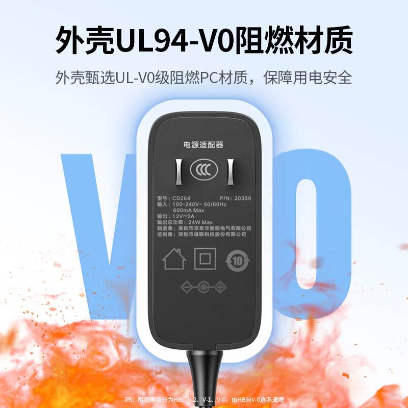 Greenlink 12V/2A power adapter universal monitor hard disk box router computer radiator optical cat set-top box camera DC round hole power charging cable 1.5 meters 20359