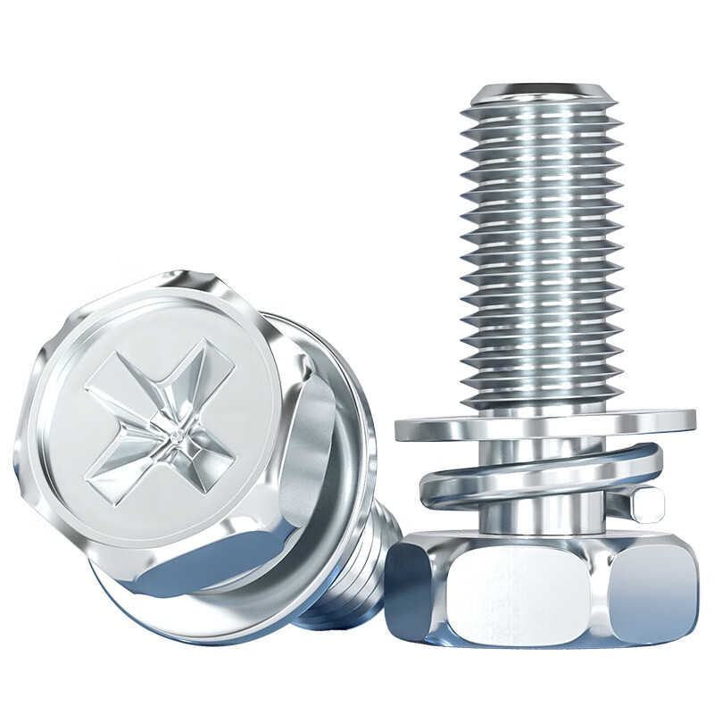 Tianzhuo Hardware Grade 4.8 galvanized cross external hexagonal three combination screws with flat elastic washers and cavity combination bolts M4M8M10 M4*16 100 pieces