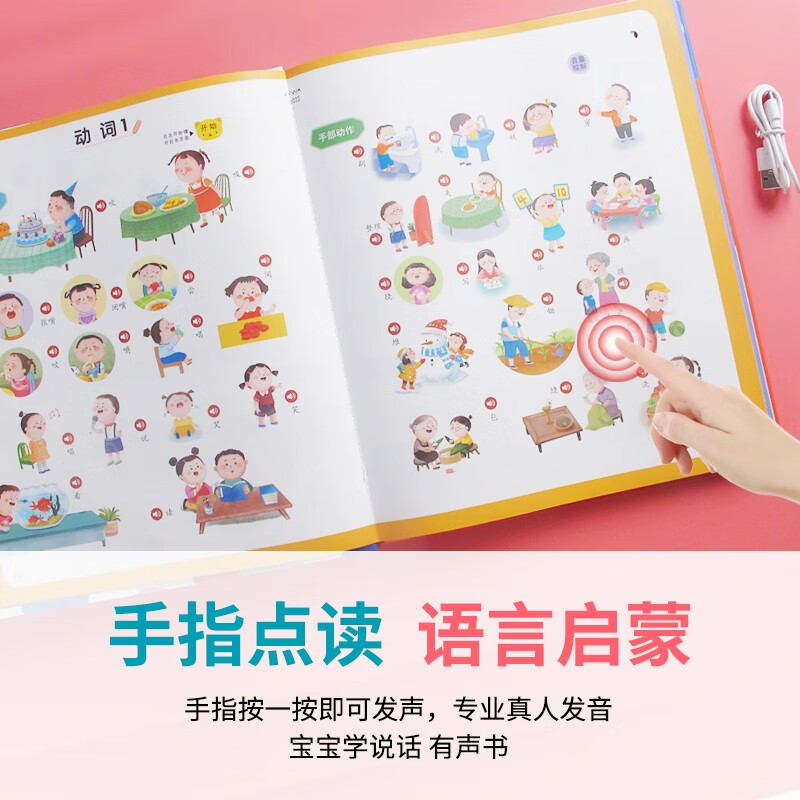 Finger point reading audio book for babies to learn to speak. Enlightenment early education book for 1-3 years old children. Children's song reading. Look at pictures and talk. Baby vocalization story book. Educational toys for boys and girls. Birthday gift.
