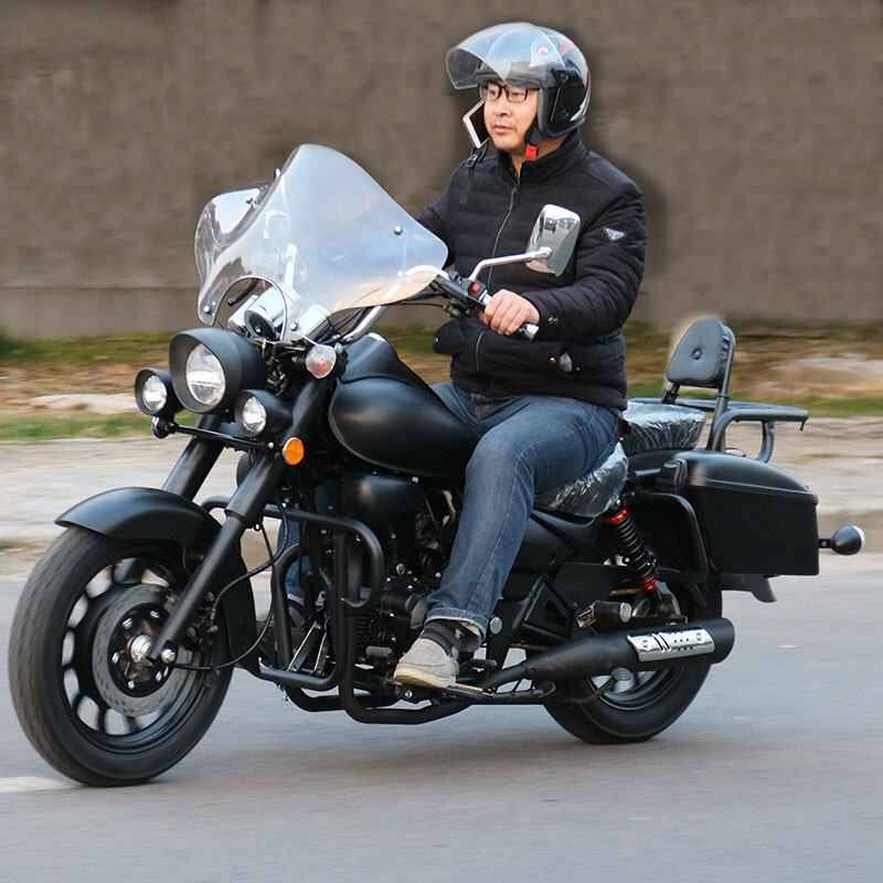 Storm Prince Motorcycle Prince Heavy Duty Motorcycle Can Be Licensed 200 Long Distance Rider Motorcycle Boulevard Glider Retro Street Car Rebel Matte Black Brand New 200 Air Cooling + Disc Brake + Saddlebags + 15 Upgrades