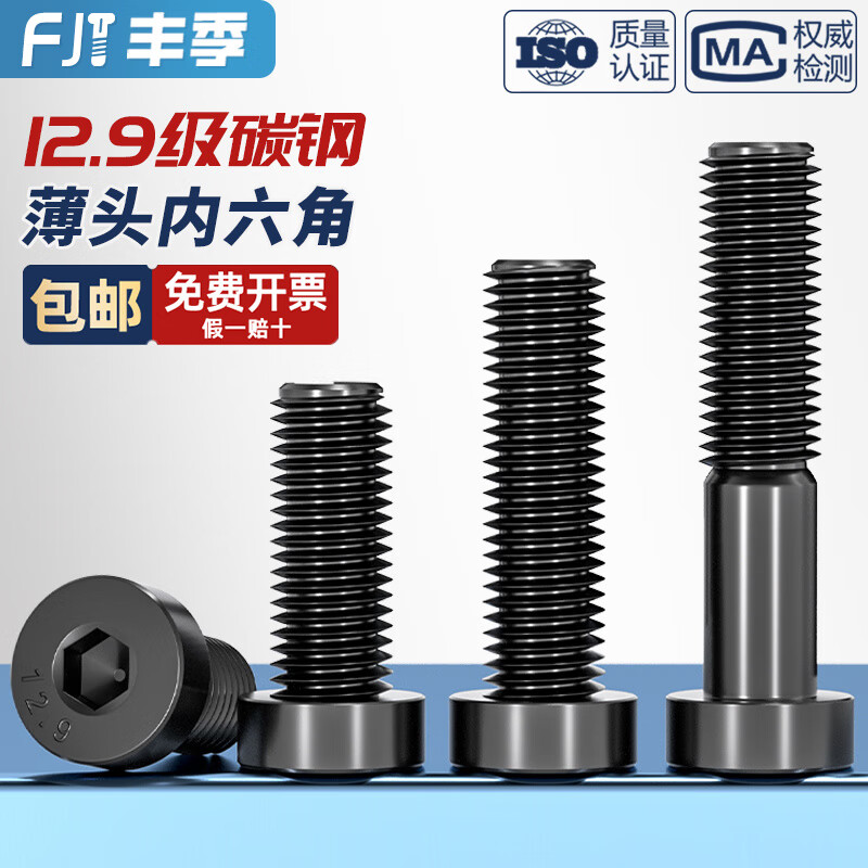Fengji Grade 12.9 High Strength Thin Head Hexagon Screws Short Head Hexagon Bolts M4M5M6M8M10M12M14M16 M6*10 20 pcs Black