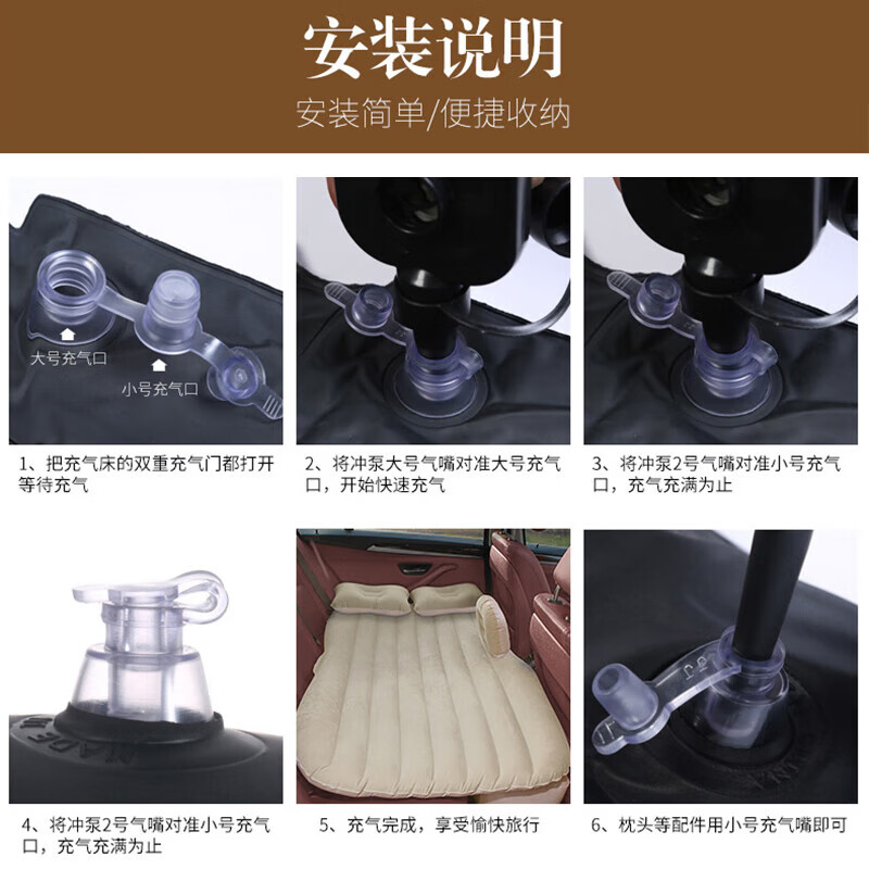 Yupinjia Car Inflatable Bed Car Back Seat Sleeping Mat Travel Mattress Air Cushion Bed Sleeping Back Seat Rear Seat Mattress Car Mattress Wave Pattern Gray + Long Support + Electric Pump