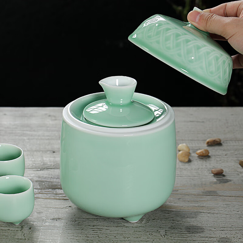 Su's ceramic celadon wine set, wine warmer, white wine cup, three-legged wine warmer, exquisite gift box