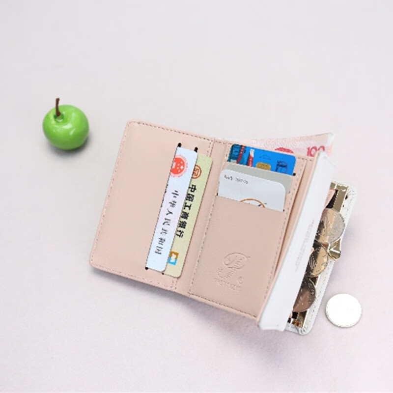 SHU GUO ER Wallet Women's Niche Design Small Fresh Student Short Wallet Women's Folding Clip Card Holder Exquisite Small Coin Purse Pink #C