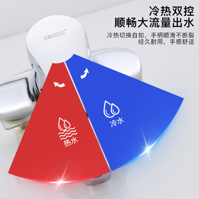 KEGOO double-hole basin faucet hot and cold bathroom face wash bathroom basin wash basin alloy faucet with tube K1007