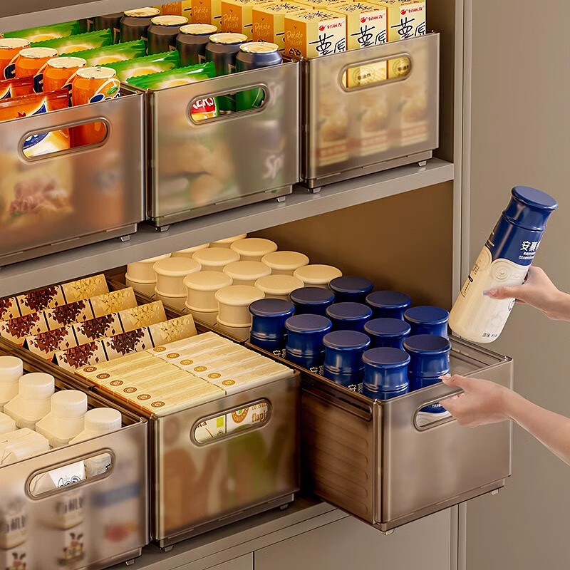 Straw Bear retractable cabinet storage box kitchen organization box desktop snack drawer type glove box deep cabinet right angle storage box transparent tea extra large 3 pack retractable