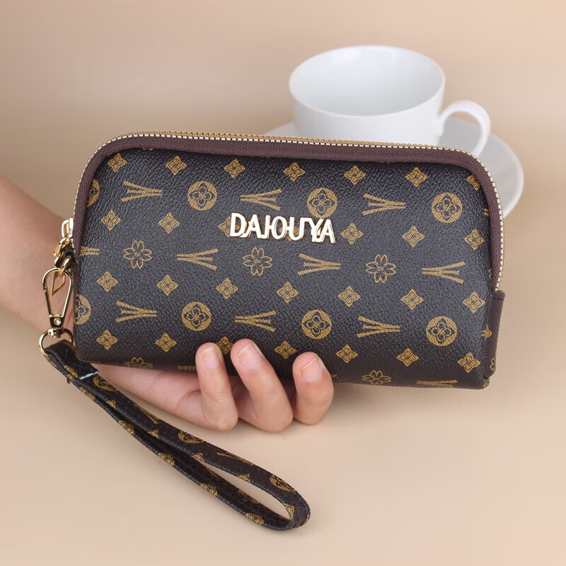 Kuqi Kangaroo 2025 New Wallet Women's Small Clutch Double-layer Zipper Women's Mobile Coin Purse Mom Soft Leather Wallet 2092 Hand Key Lock