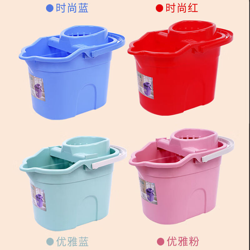 Floor scrubbing bucket, enlarged and thickened, mop bucket, squeeze bucket with pulley, plastic mop bucket, rectangular mop dehydration bucket, upgraded model - transparent yellow dehydration bucket