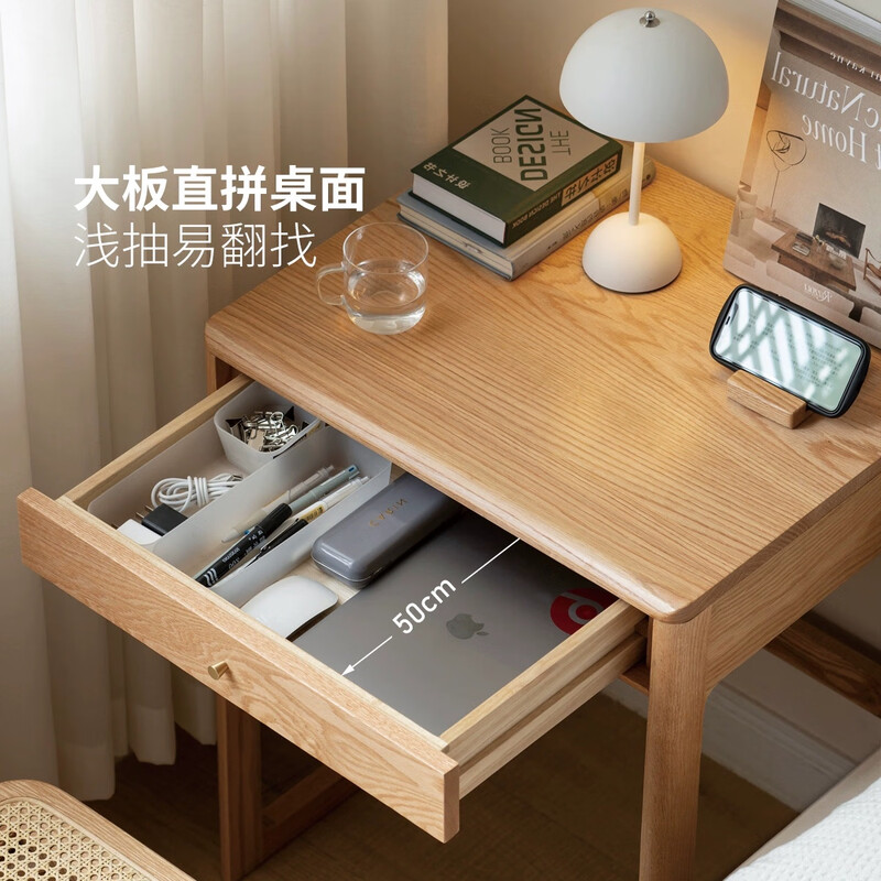 Genji Wood Language Solid Wood Small Desk Nordic Log Furniture Small Apartment Dressing Table Oak Home Mini Writing Desk Walnut Color 1.0 Meter Double Drawing Desk No