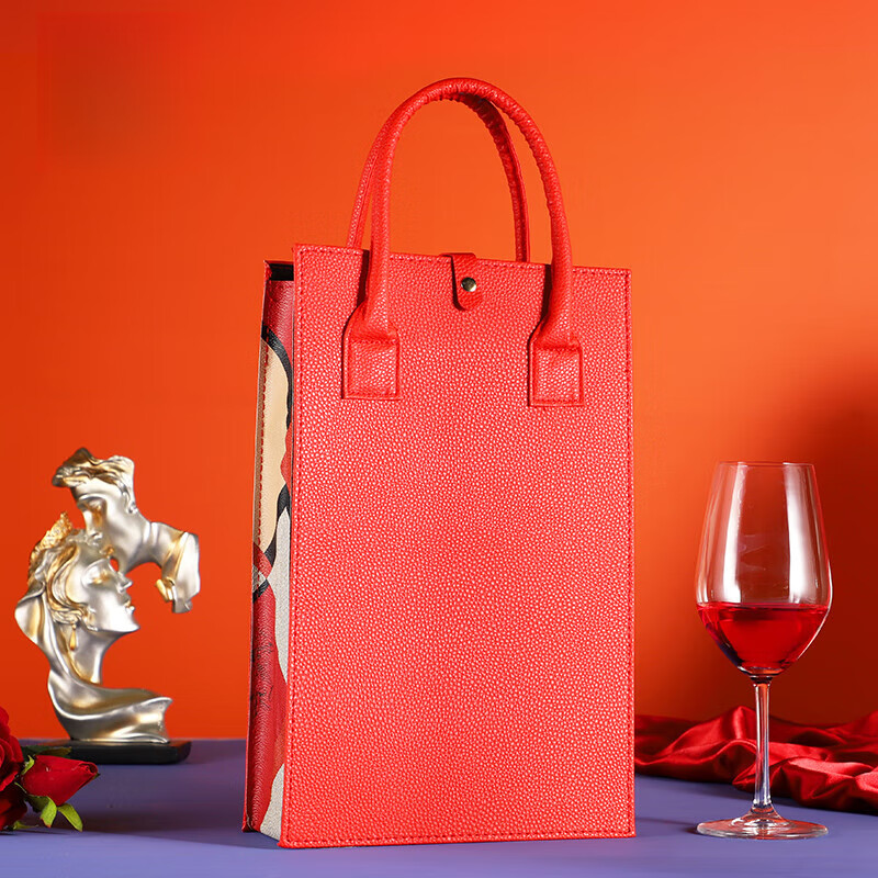 He Jiagong red wine packaging gift box double-pack universal wine empty box leather box multi-functional portable gift bag double 76 red (double pack)