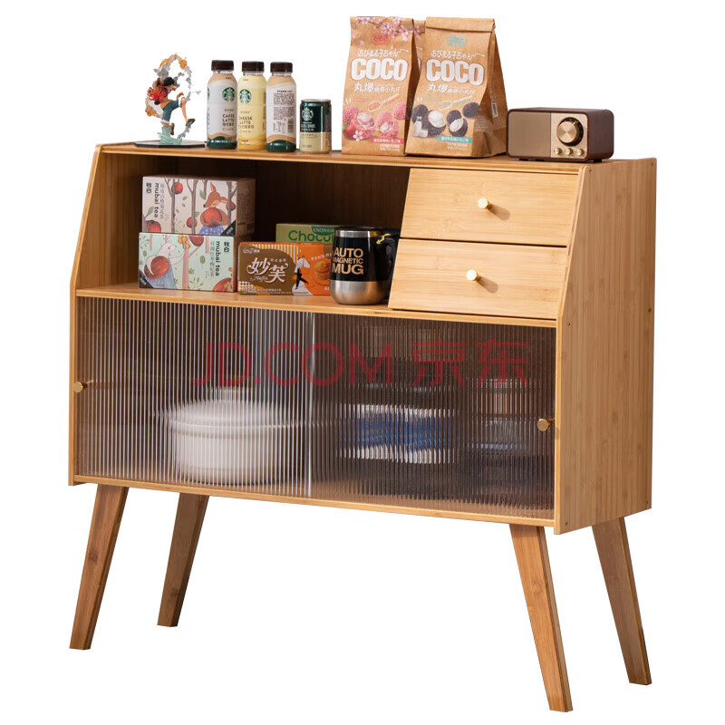 Bamboo Qianbiannan bamboo sideboard home living room storage cabinet kitchen cupboard tea cabinet wall wine cabinet storage multi-functional storage original color 68 long high foot sideboard