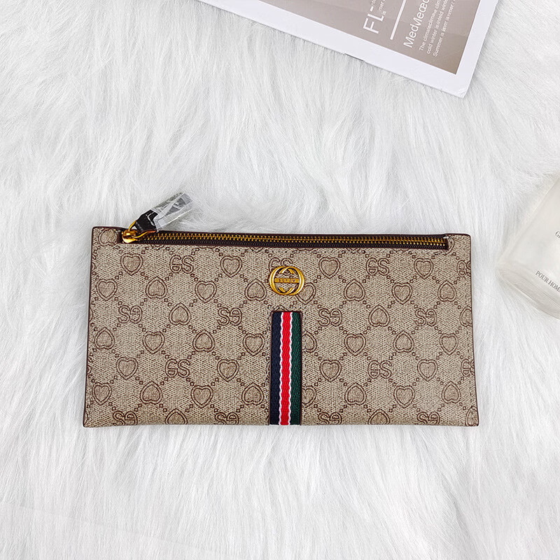 CALCULAT&KEEN Multifunctional Long Men's and Women's 2025 New Universal Wallet Zipper Business Clutch Thin Multi-Card Slot Wallet Trendy Apricot