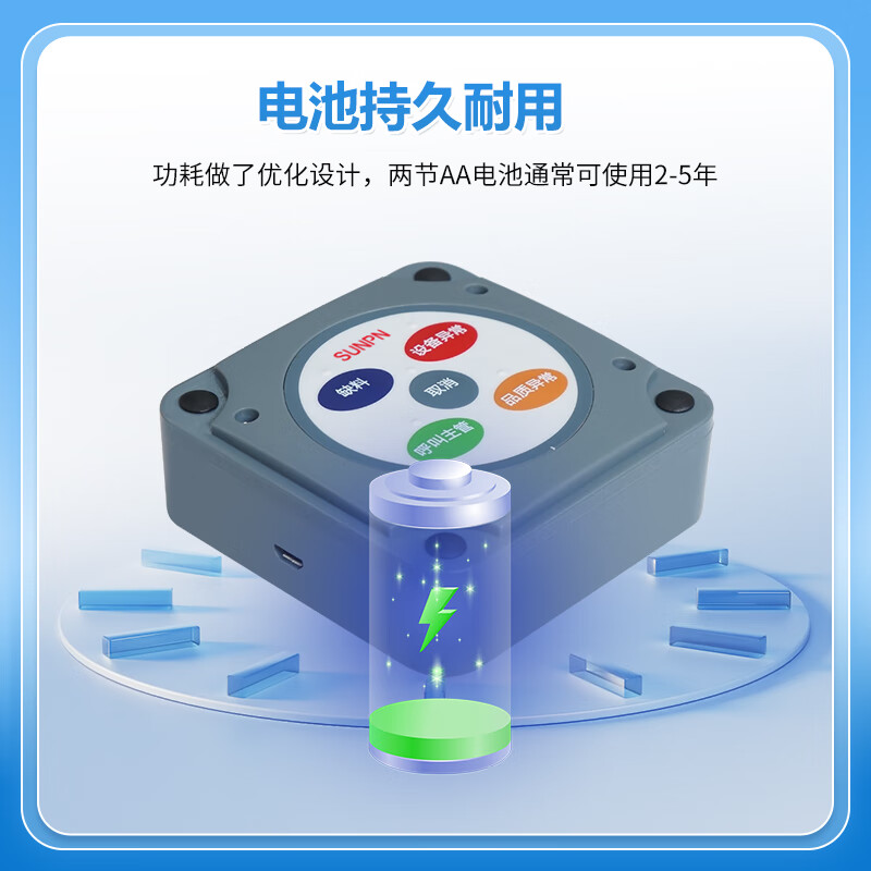 SUNPN Xunpeng factory wireless call button box alarm workshop work station abnormal help andon system RF433 communication software development 5-button button box