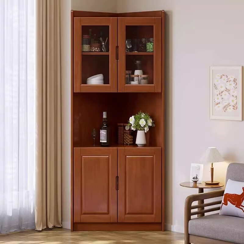 Quedu solid wood corner cabinet living room simple triangular corner sideboard corner storage corner wine cabinet with door corner storage cabinet A walnut color 78x53.5x182cm