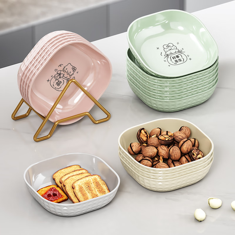 FANCYCHIC bone spitting dish household dining table spitting bone dish garbage plate net celebrity plastic vegetable bone dish living room fruit snack plate main picture style ten packs 4 colors mix and match deepen and thicken