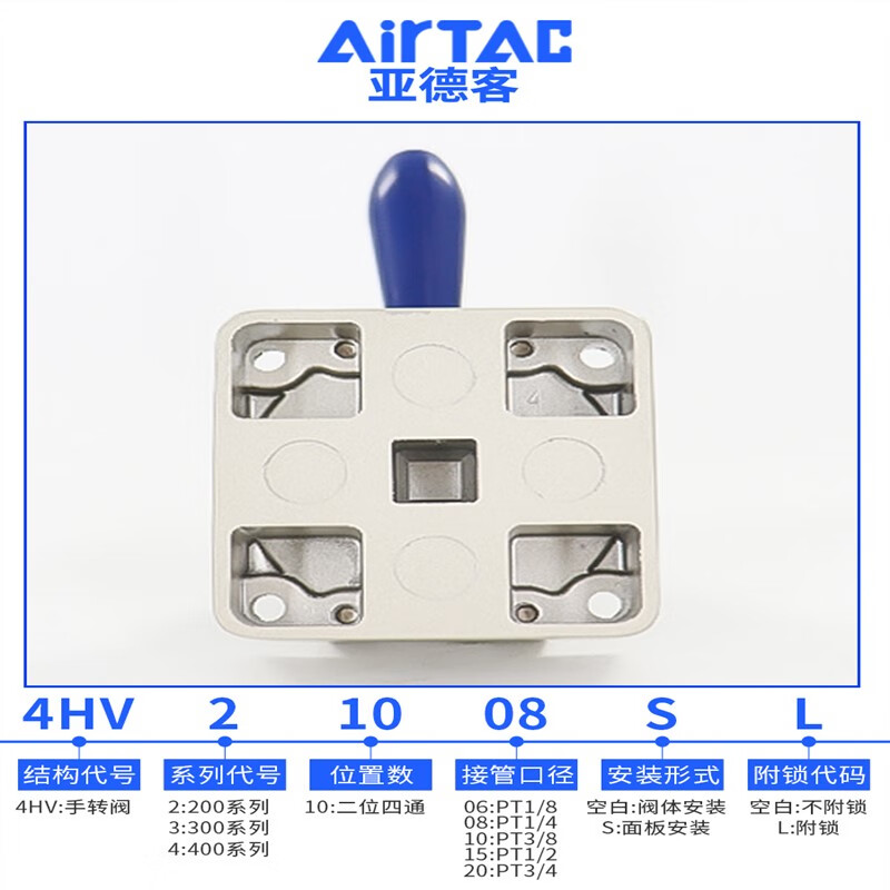 Airtac pneumatic switch manual air valve cylinder manual hand plate reversing valve 4HV230-08 three-position four-way 4HV33008L self-locking type default
