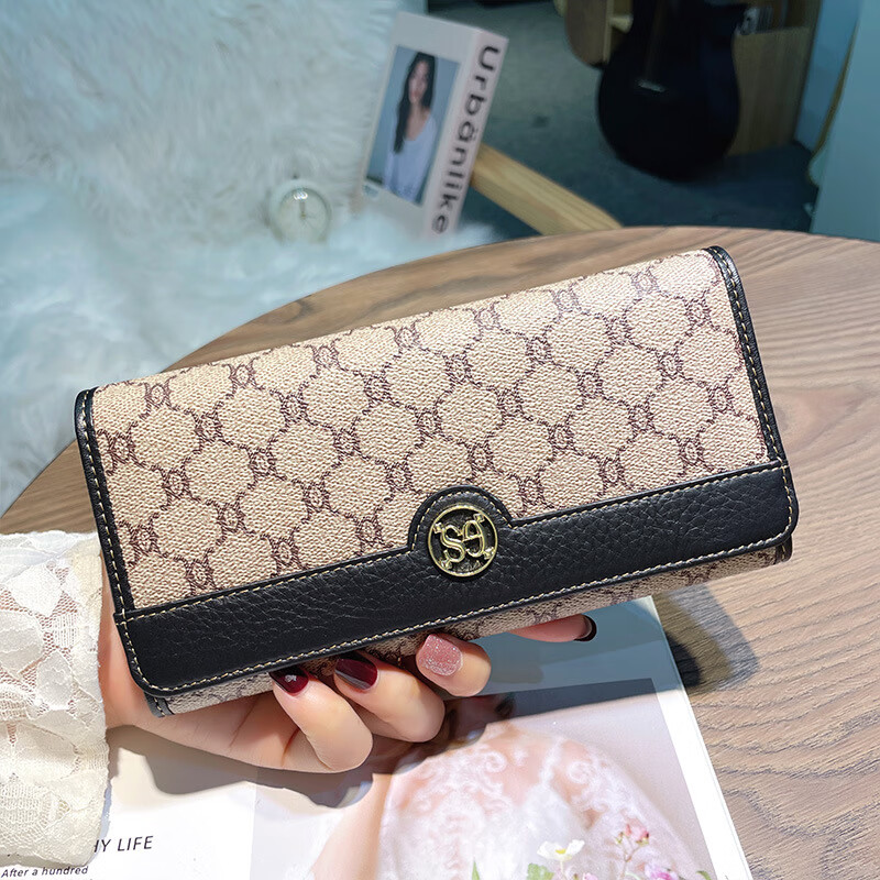 Kuqi Kangaroo (KUQIDAISHU) New Year's Eve Fashion Women's Wallet Women's Long Women's Wallet Two-fold Genuine Leather Multi-Card Slot Card Holder Women's Wallet Apricot