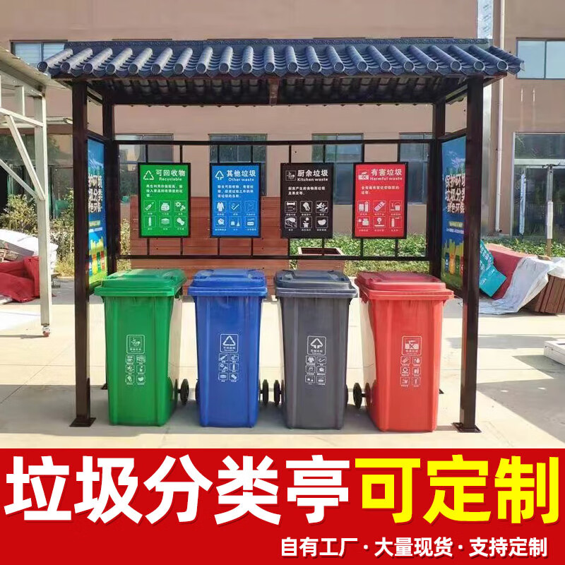 Suoling Garbage Sorting Pavilion Outdoor Street Steel Structure Customized Collection Community Recycling Station Rainproof Shed Community Drop-In Pavilion Customized Garbage Sorting Kiosk-Intentional Money