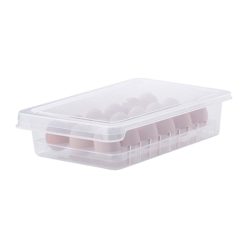 Shuangshan Refrigerator Egg Storage Box 18-hole Plastic Egg Tray with Cover Kitchen Storage Box Food Storage Box Egg Storage-1 (Length 34 Width 22.5 Height 8cm)