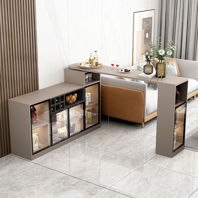 Guen bar table partition cabinet home living room sideboard integrated wall multi-functional wine cabinet island modern sofa back cabinet champagne gray (glass door)-1.5 bar 1.2 cabinet assembly