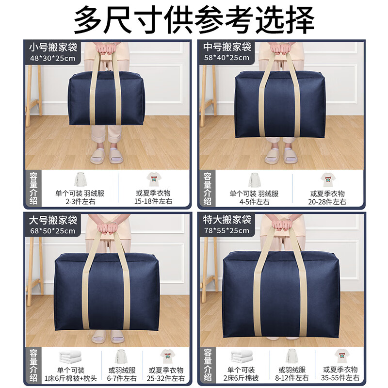 Angtu Quilt Storage Bag Moving Packing Clothes Quilt Bag Organizer Large Capacity Woven Luggage Bag Navy Blue Upgraded Thickening Extra Large (78*55*25CM)-1 Pack